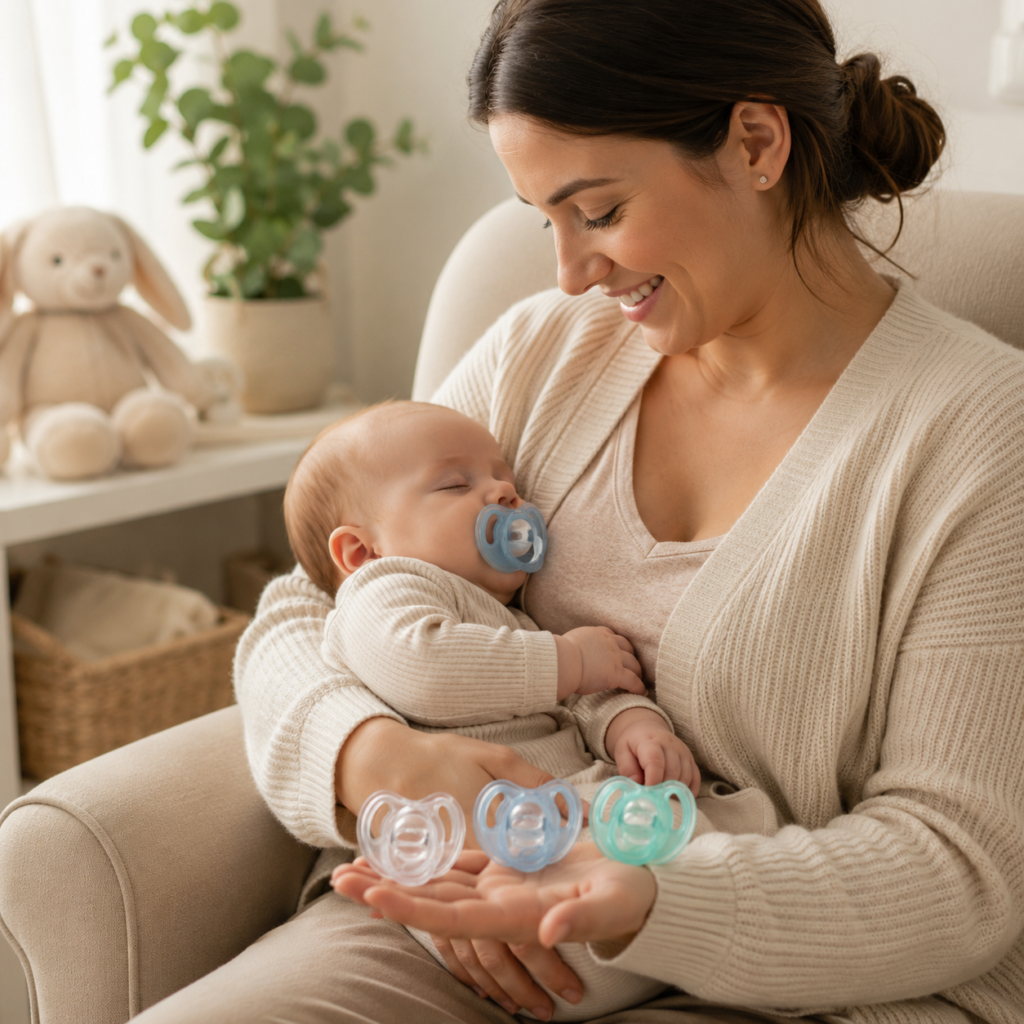 Tommee Tippee Ultra-Light Silicone Pacifier, 0-6 Months, Symmetrical One-Piece Design, BPA-Free Silicone Binkies, Clear/Blue/Green, Pack of 4