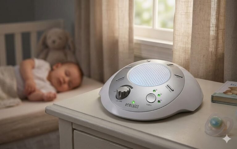 Homedics SoundSleep White Noise Sound Machine, Silver, Small Travel Size with 6 Relaxing Nature Sounds, Portable Therapy for Home, Office, Nursery, Auto-Off Timer