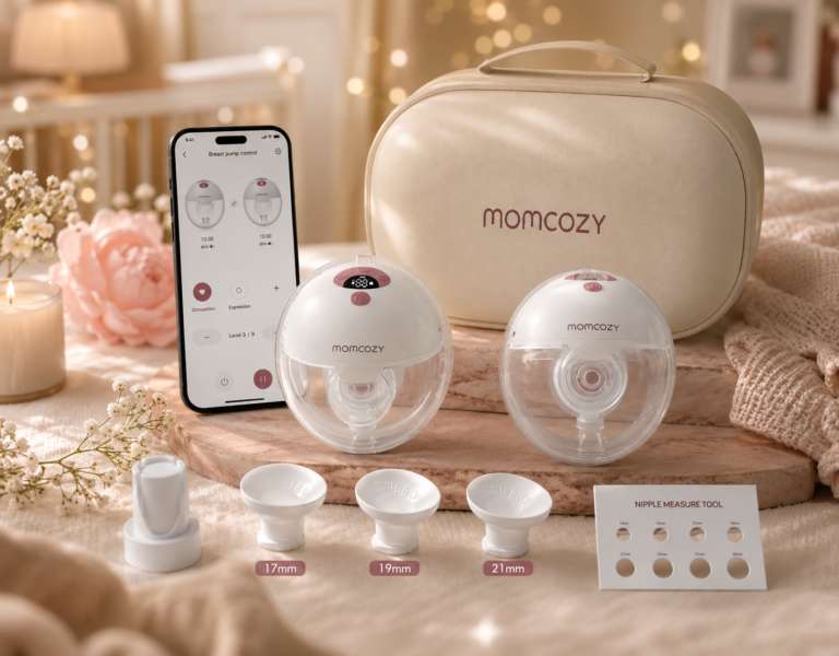 Momcozy M5 Smart APP Controlled Wearable Breast Pump, Hands-Free Wireless Electric Pump, 3 Modes 9 Suction Levels, BPA-Free, Portable Lightweight, 24mm Flange, 2-Pack Cozy Red