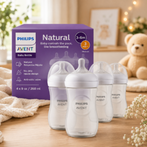 Philips Avent Natural Baby Bottles with Natural Response Nipples (Medium Flow, Flow 3), 9oz, 4-Pack, SCY903/04