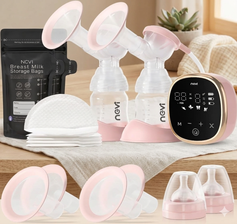 NCVI Electric Breast Pump 8782, Portable Hospital-Grade Double Pump with 4 Modes & 9 Levels, Anti-Backflow, Rechargeable Quiet Breastfeeding Pump for Efficient Comfortable Use at Home, Work or Travel