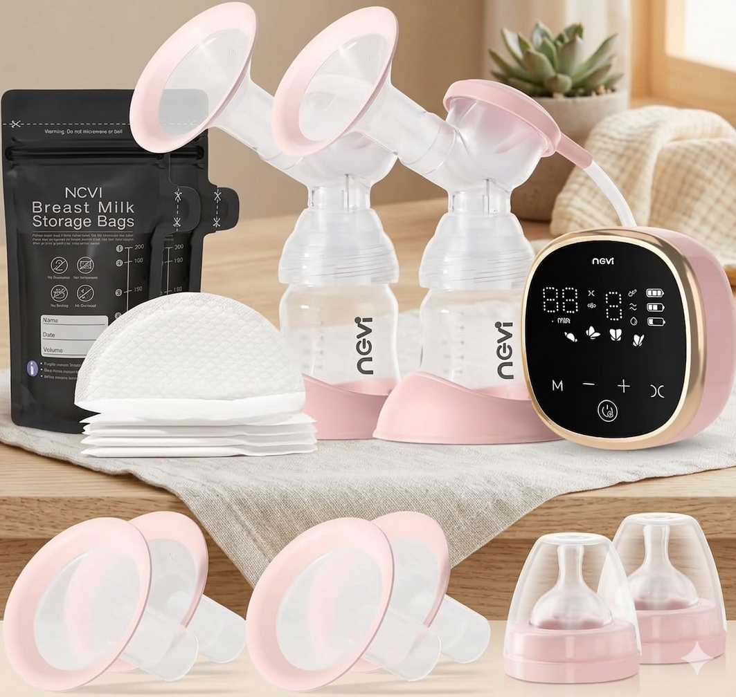 NCVI Electric Breast Pump 8782, Portable Hospital-Grade Double Pump with 4 Modes & 9 Levels, Anti-Backflow, Rechargeable Quiet Breastfeeding Pump for Efficient Comfortable Use at Home, Work or Travel